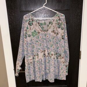 Free people sheer long sleeve tiered blouse